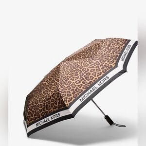 Michael Kors Animal Print Umbrella with Black Trim